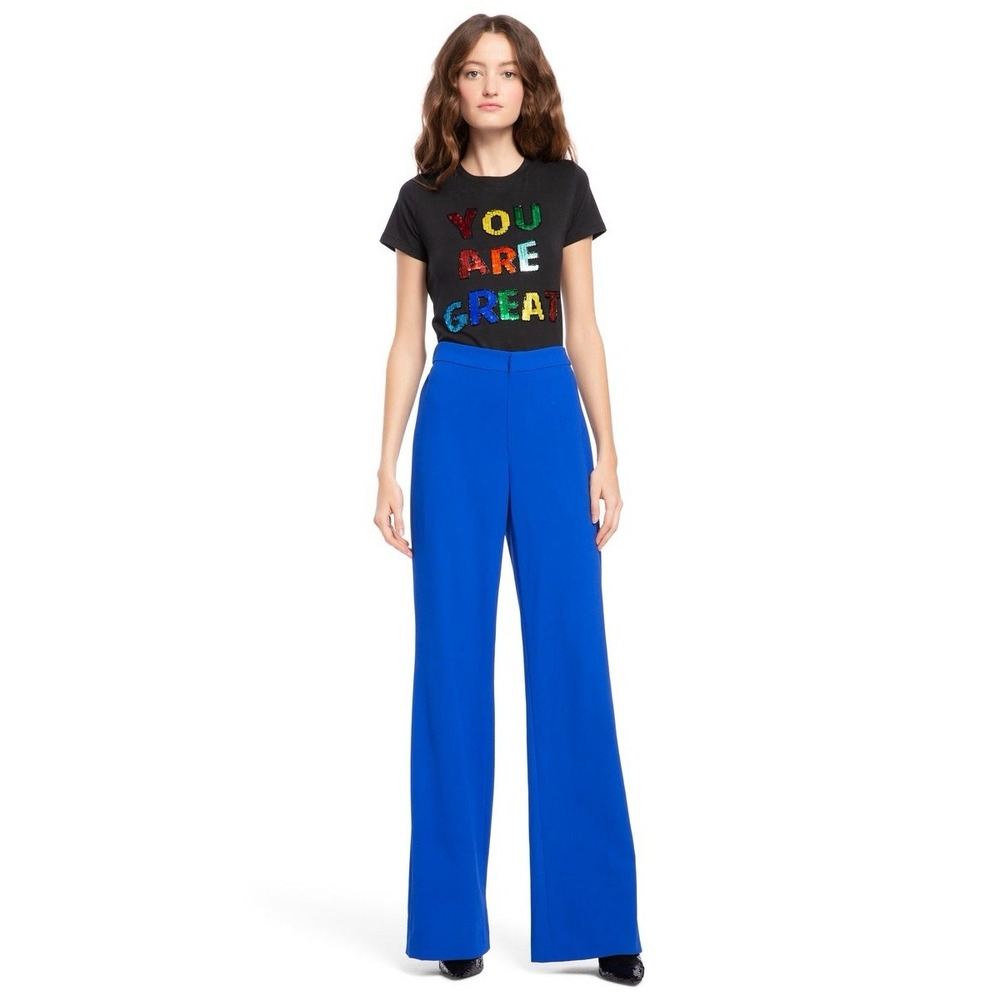 Alice + Olivia Women's Bo Pull Up High Waist Wide Leg Pants Cobalt Blue Size Med